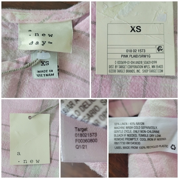 A New Day Pink Plaid Ruffle Sleeve Linen Blend Top Size XS Lightweight Spring - Picture 6 of 8